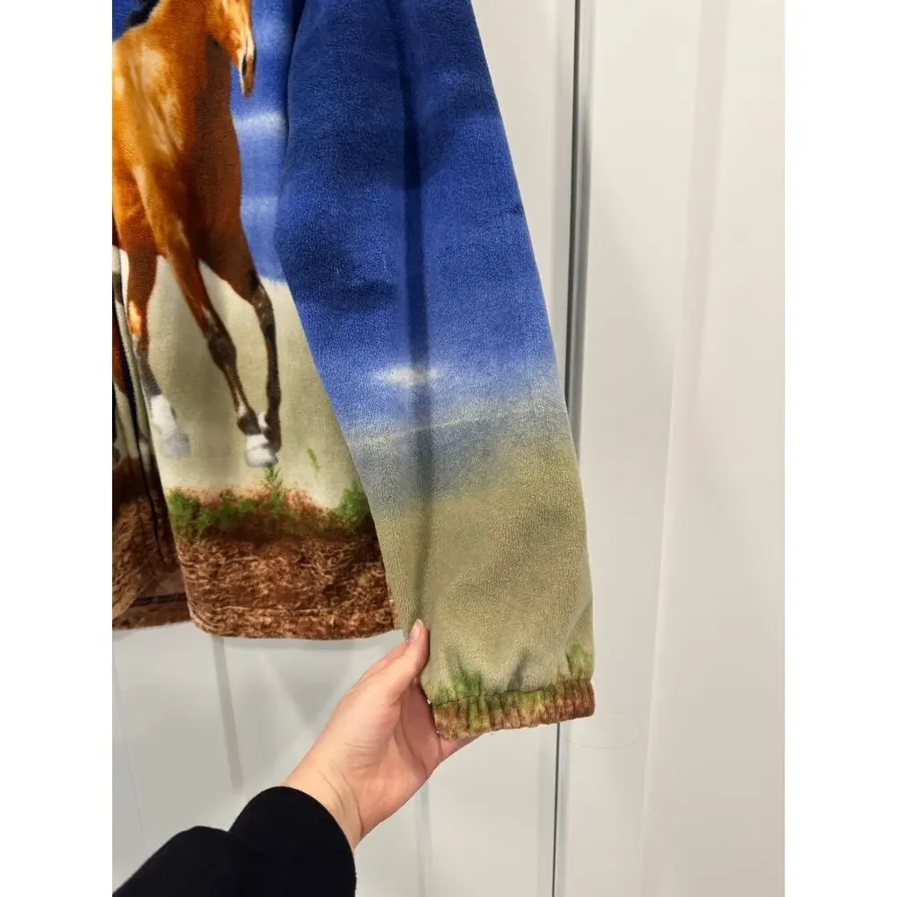 Wildkind Horse Print Fleece Full-Zip Mock Neck Jacket large
